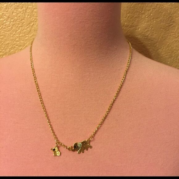 Mama and Baby Elephant Rhinestone Gold Necklace - Picture 6 of 6